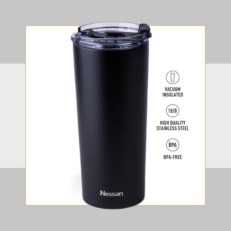 Nessan Insulated Stainless Steel Vacuum Mug, 600ml - Your Versatile Dual-Use Travel Companion for Hot and Cold Beverages Anywhere: Home, Gym, Outdoors, Office, and School - Black - Image 2